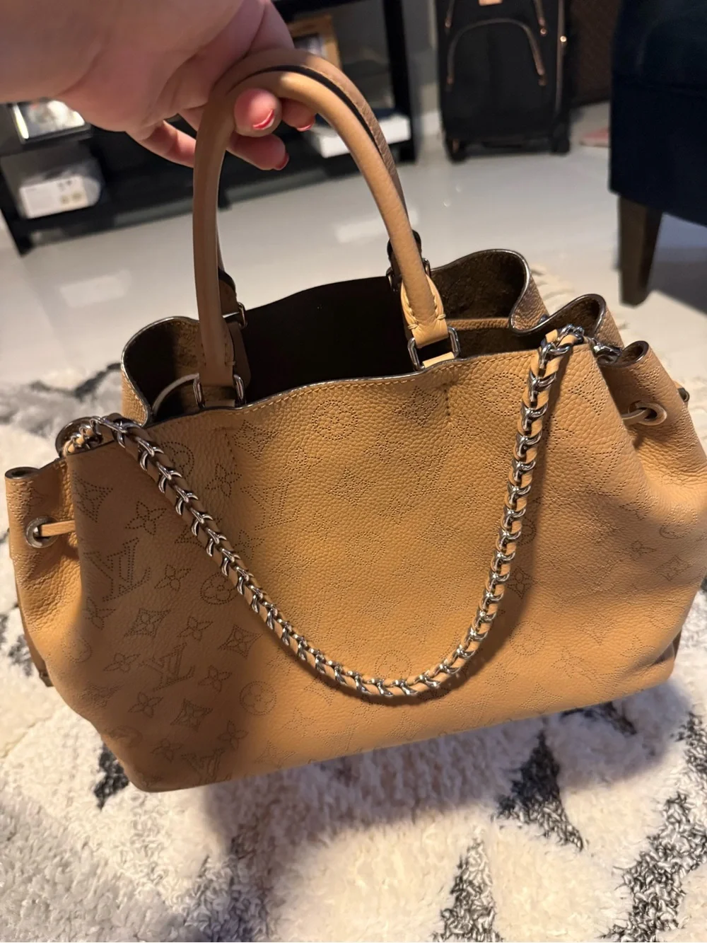 Louis Vuitton Tan Leather Bucket Tote with Silver Hardware